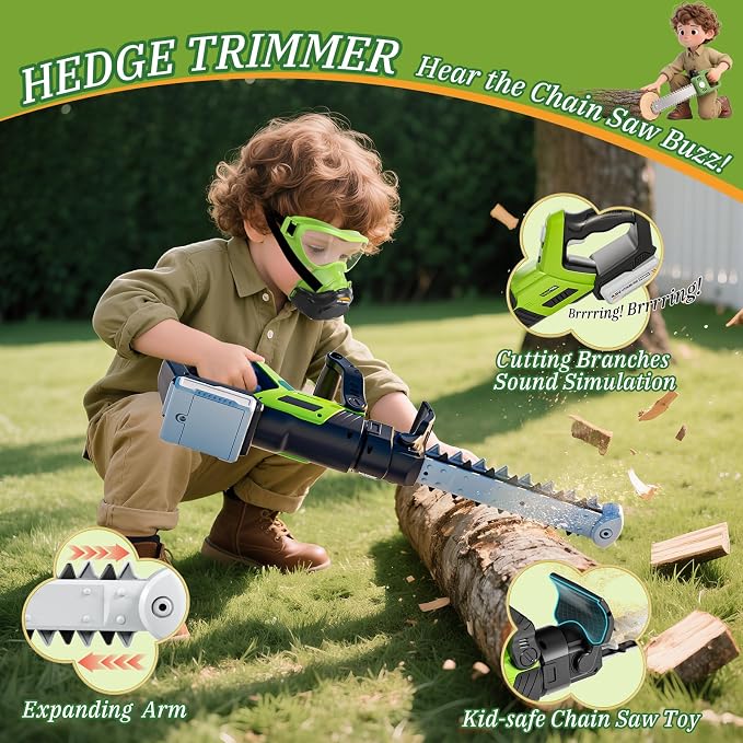 Kids Toy Tool Set, 3-IN-1 Power Garden Lawn Tools with Sounds & Lights, Volume, Toy Weed Wacker, Leaf Blower&Hedge Trimmer, Outdoor Play Toy Tools, Christmas Birthday Gifts for Boy Toys 3 4 5 6 7 8+ 4