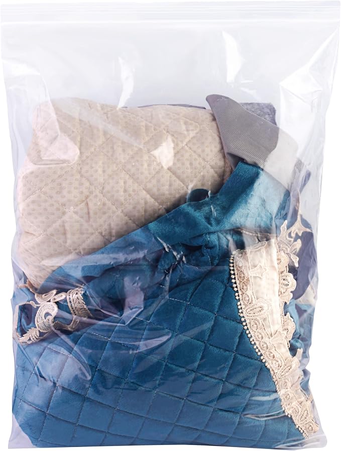 15 Heavy Duty Storage Bags with Zipper Top, 2.4-mil Thick, Extra Large 3 Gallon Bag 16" x 19", Resealable Plastic Bag, Jumbo Freezer Bags for Food, Clothes, Travel, Moving