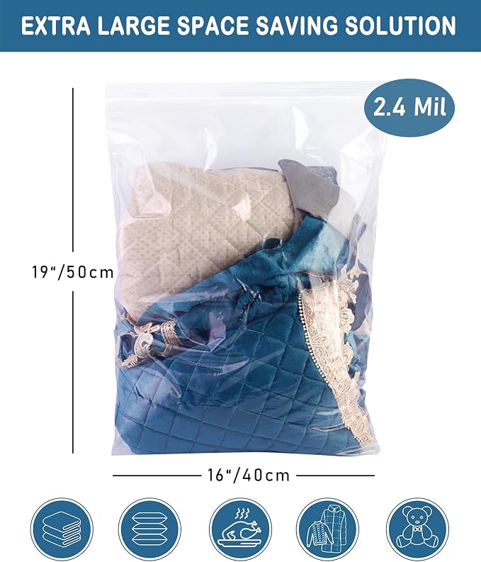 15 Heavy Duty Storage Bags with Zipper Top, 2.4-mil Thick, Extra Large 3 Gallon Bag 16″ x 19″, Resealable Plastic Bag, Jumbo Freezer Bags for Food, Clothes, Travel, Moving 4