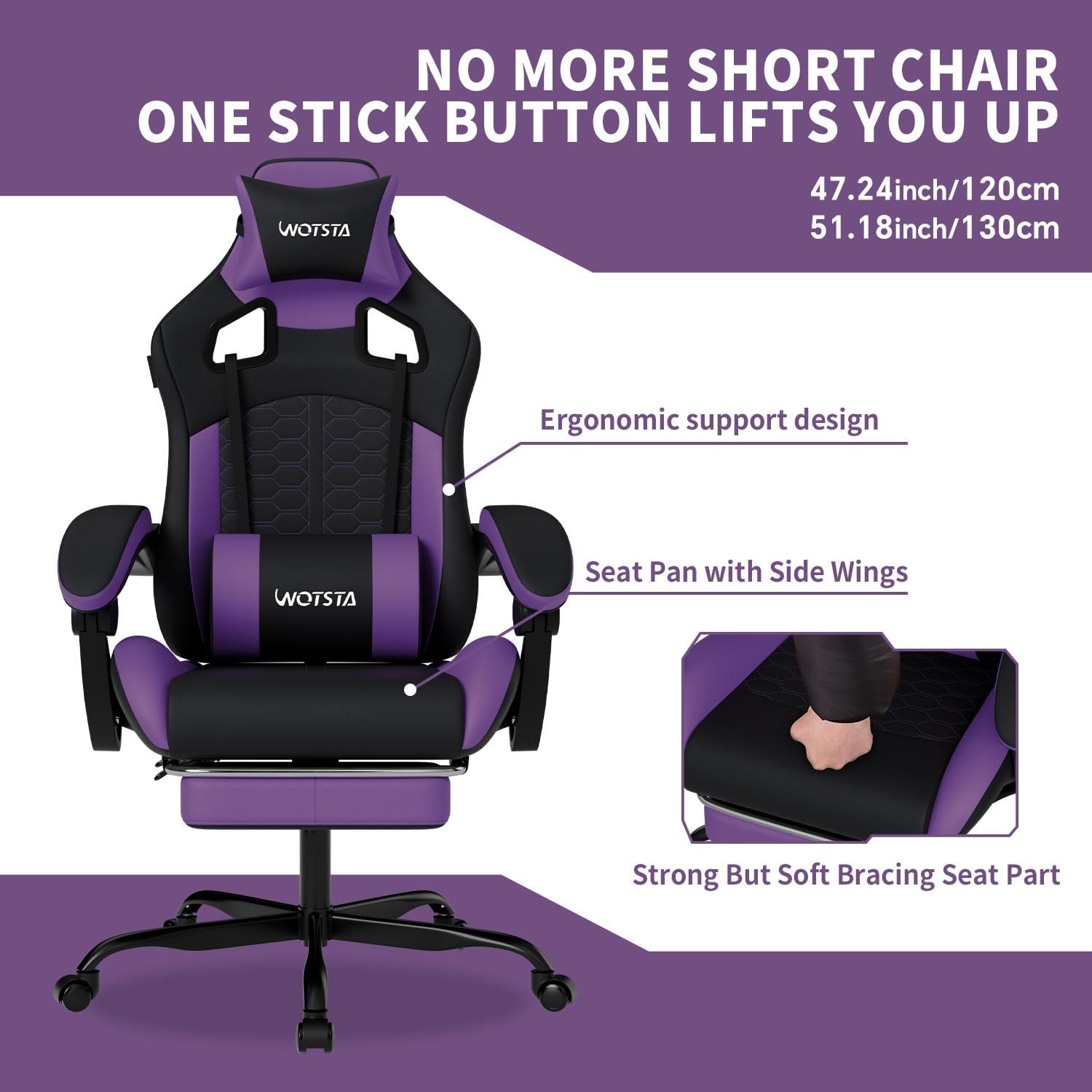 Gaming Chair with Massage,Ergonomic PC Gaming Chair with Footrest Comfortable Headrest and Lumbar Support,High Back Game Chair PVC Leather,300LBS (BlackPurple) 2