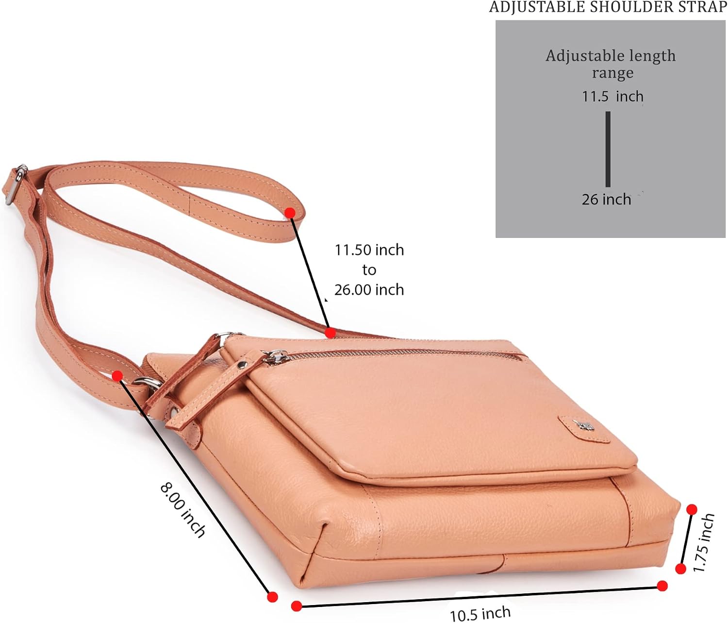Wise Owl Accessories Leather Crossbody Bags for Women Small Soft Genuine Pebbled Sling Shoulder Handbag Crossover Purse with Full Adjustable Strap (Peach Nappa) 4