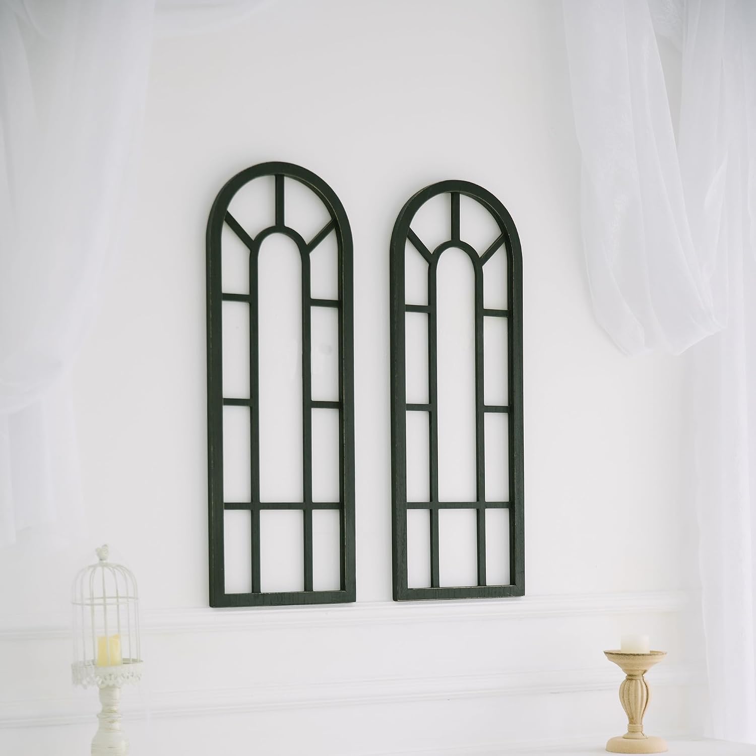 HPC DECOR Rustic Window Frame Wall Decor Set of 2 – Vintage Country Hanging Decor,Modern Farmhouse Window Wall Decor-Arch for Home,Bedroom,Living Room,Kitchen Decoration Black. 2