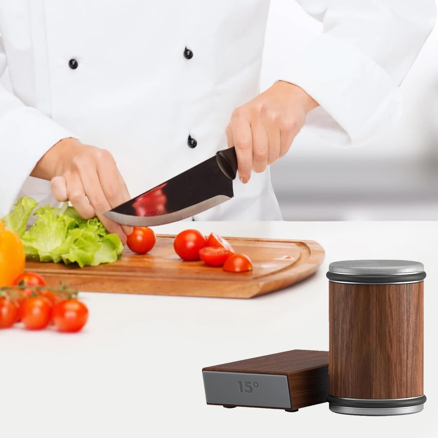 Rolling Knife Sharpener Tool, Roller Edge Countertop Knife Sharpener Kit Set Industrial Diamond Kitchen Knife Stone Set for Steel of Any Hardness and Two Grinding Angles of 15° and 20° (brown) 5