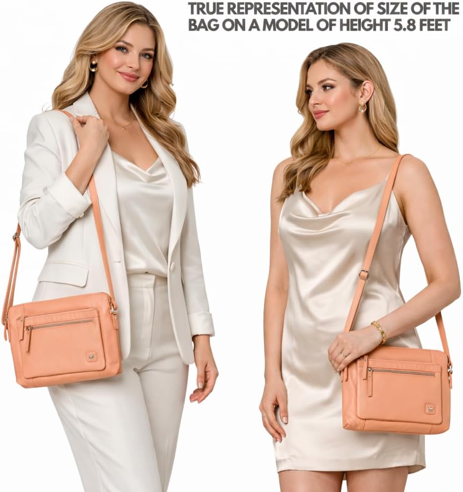 Wise Owl Accessories Leather Crossbody Bags for Women Small Soft Genuine Pebbled Sling Shoulder Handbag Crossover Purse with Full Adjustable Strap (Peach Nappa) 3