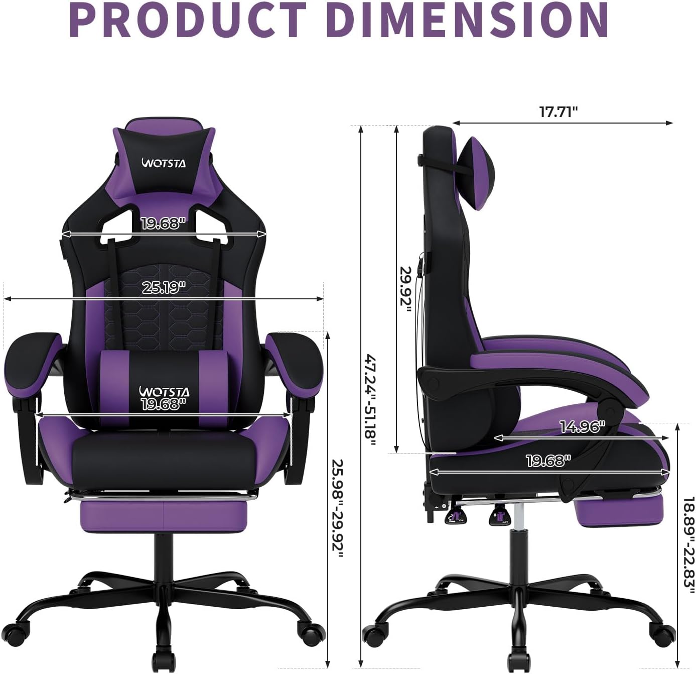 Gaming Chair with Massage,Ergonomic PC Gaming Chair with Footrest Comfortable Headrest and Lumbar Support,High Back Game Chair PVC Leather,300LBS (BlackPurple) 5