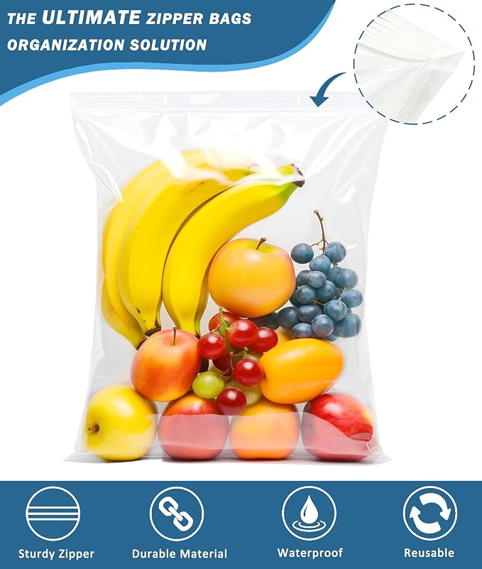 15 Heavy Duty Storage Bags with Zipper Top, 2.4-mil Thick, Extra Large 3 Gallon Bag 16″ x 19″, Resealable Plastic Bag, Jumbo Freezer Bags for Food, Clothes, Travel, Moving 3