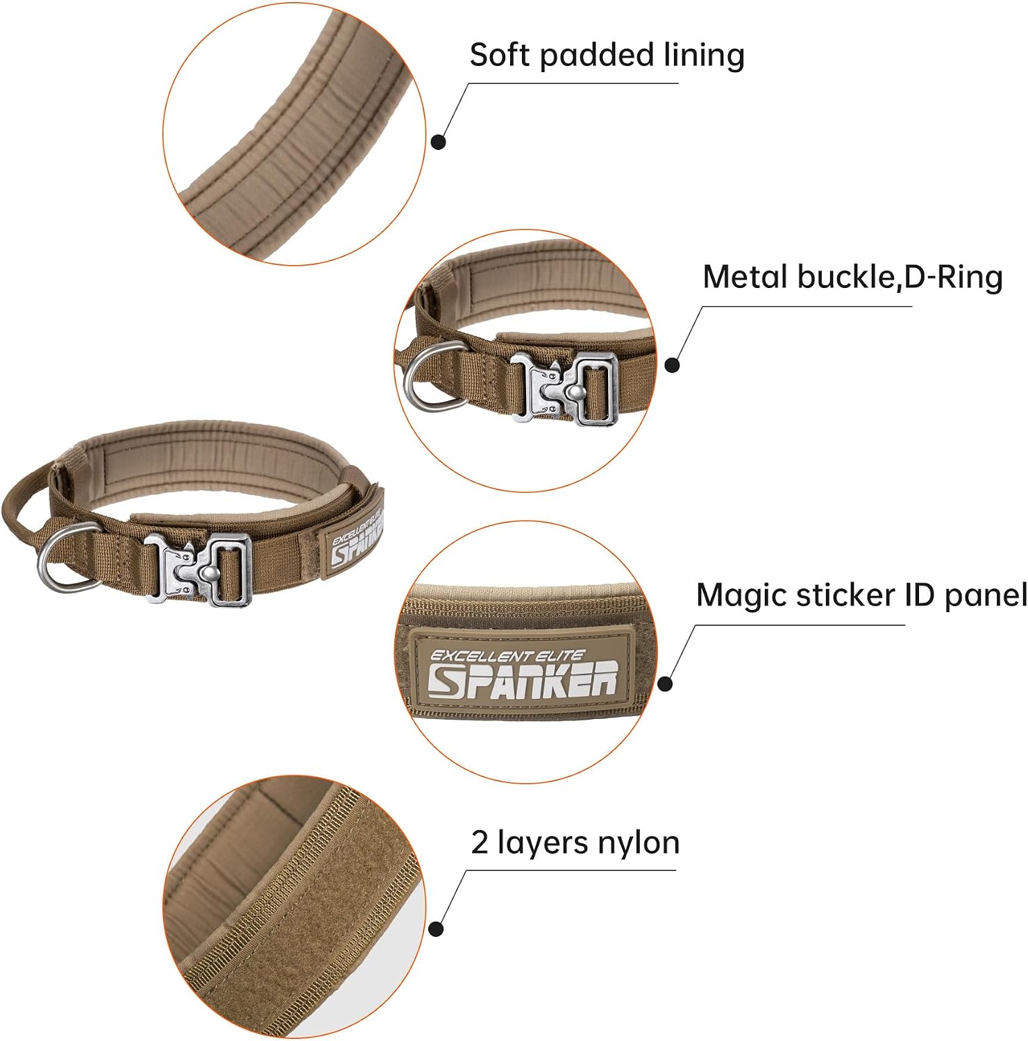 EXCELLENT ELITE SPANKER Tactical Nylon Dog Collar Military Metal Buckle | Adjustable Training Padded Durable Dog Collar Heavy Duty with Control Handle & Patches for Medium and Large Dogs Easy Wear 3
