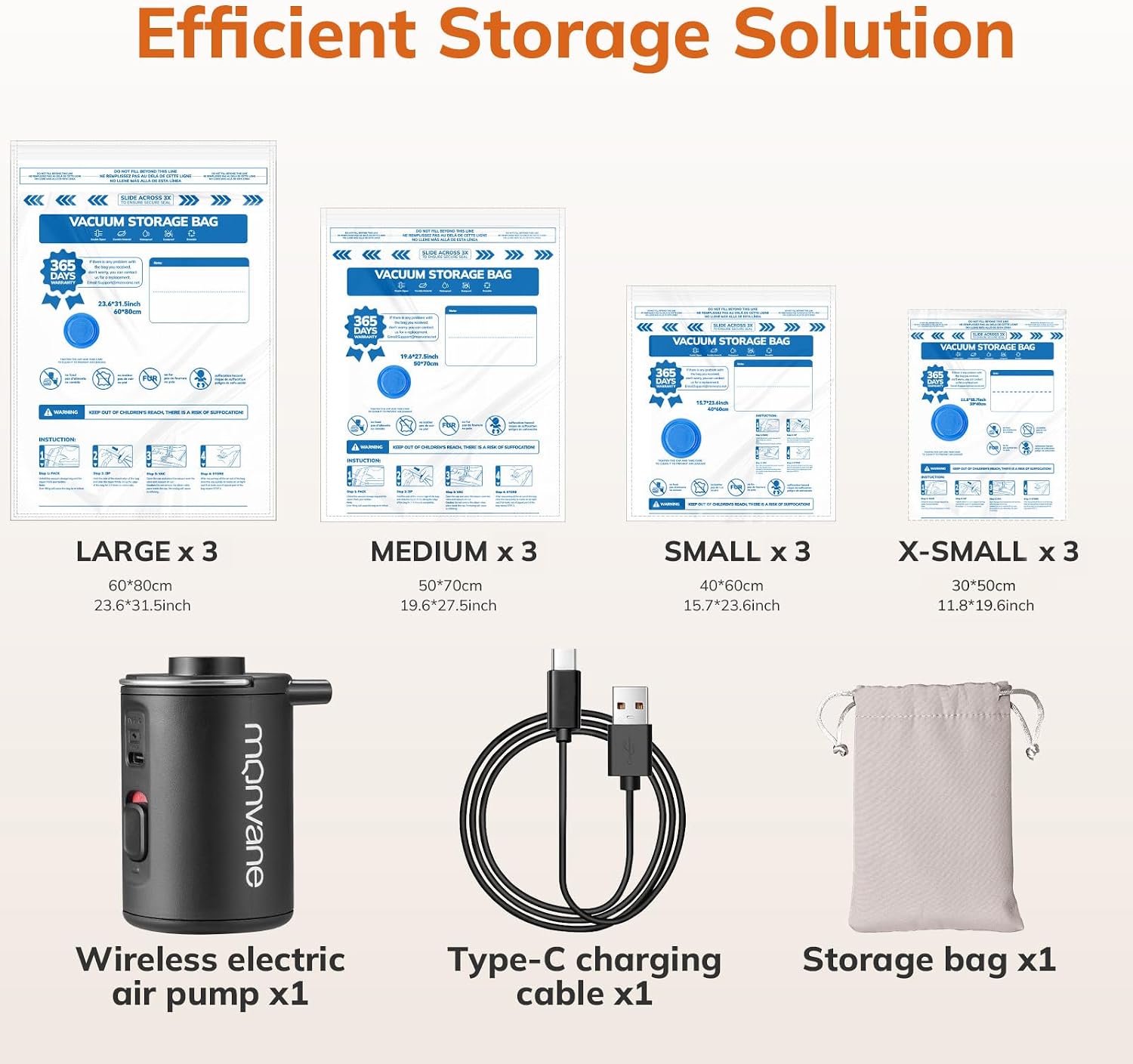 Vacuum Storage Bags with Electric Air Pump, 12 Pack for Travel, Space Saver Bags and Luggage Packing Compression for Clothes and Clothing 4