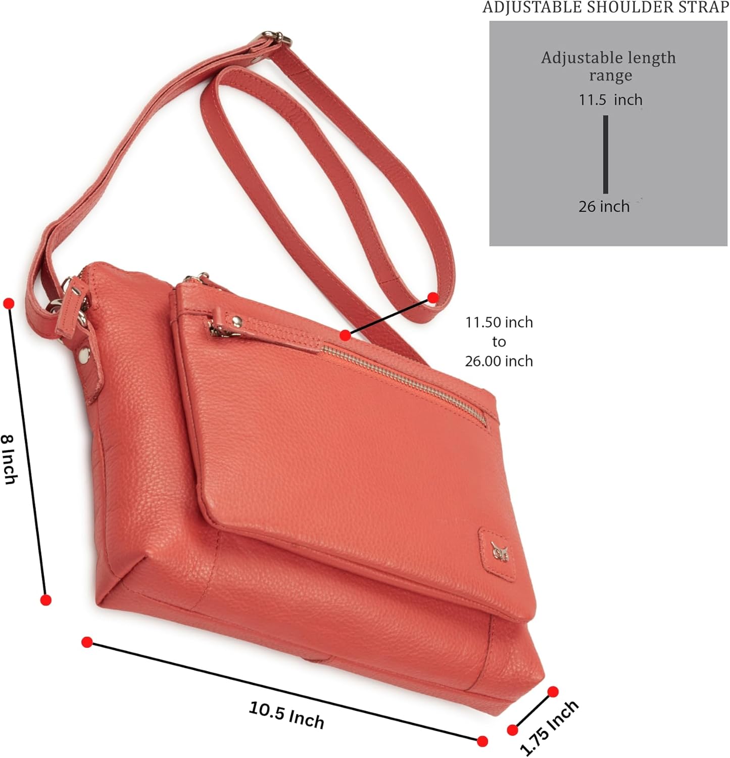 Wise Owl Accessories Leather Crossbody Bags for Women Small Soft Genuine Pebbled Sling Shoulder Handbag Crossover Purse with Full Adjustable Strap (Coral Nappa) 5