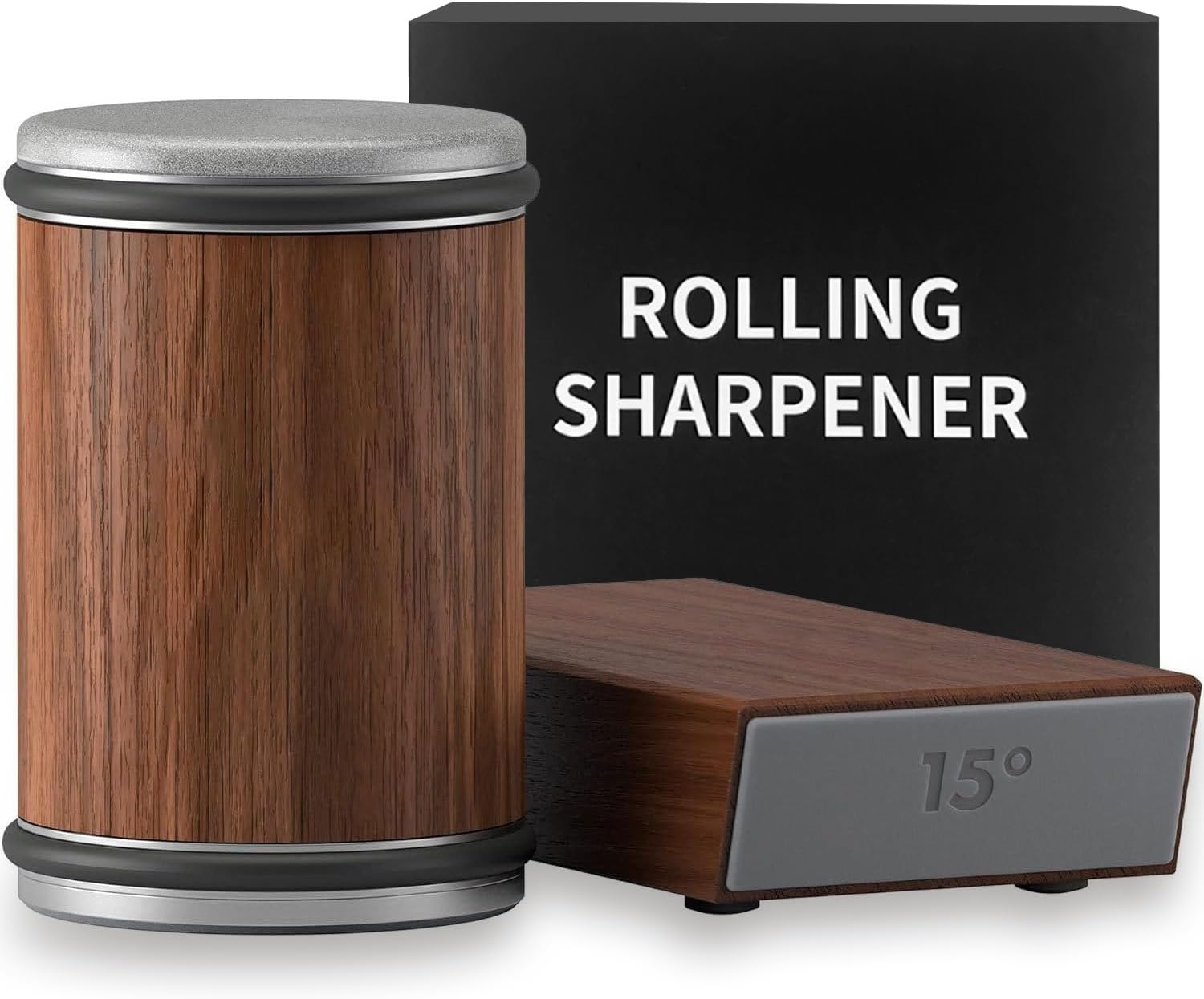 Rolling Knife Sharpener Tool, Roller Edge Countertop Knife Sharpener Kit Set Industrial Diamond Kitchen Knife Stone Set for Steel of Any Hardness and Two Grinding Angles of 15° and 20° (brown)
