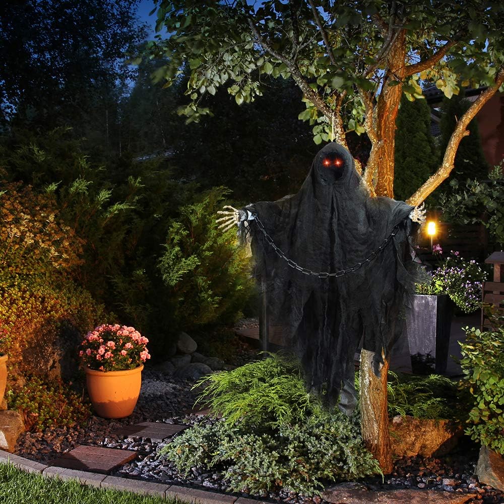 JOYIN 36″ Animated Hanging Grim Reaper Decorations, Faceless Ghost in Black Horror Robe for Best Halloween Hanging Decorations 4