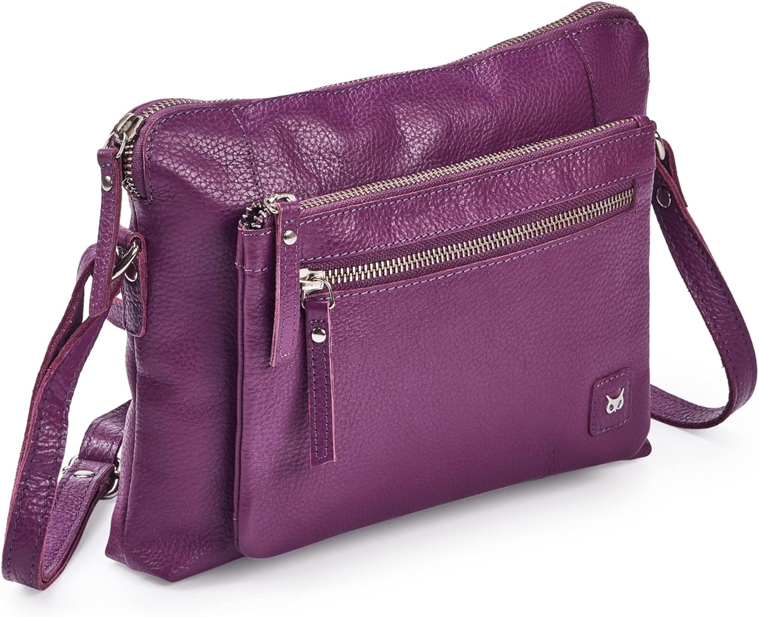 Wise Owl Accessories Leather Crossbody Bags for Women Small Soft Genuine Pebbled Sling Shoulder Handbag Crossover Purse with Full Adjustable Strap (Amethyst Nappa)