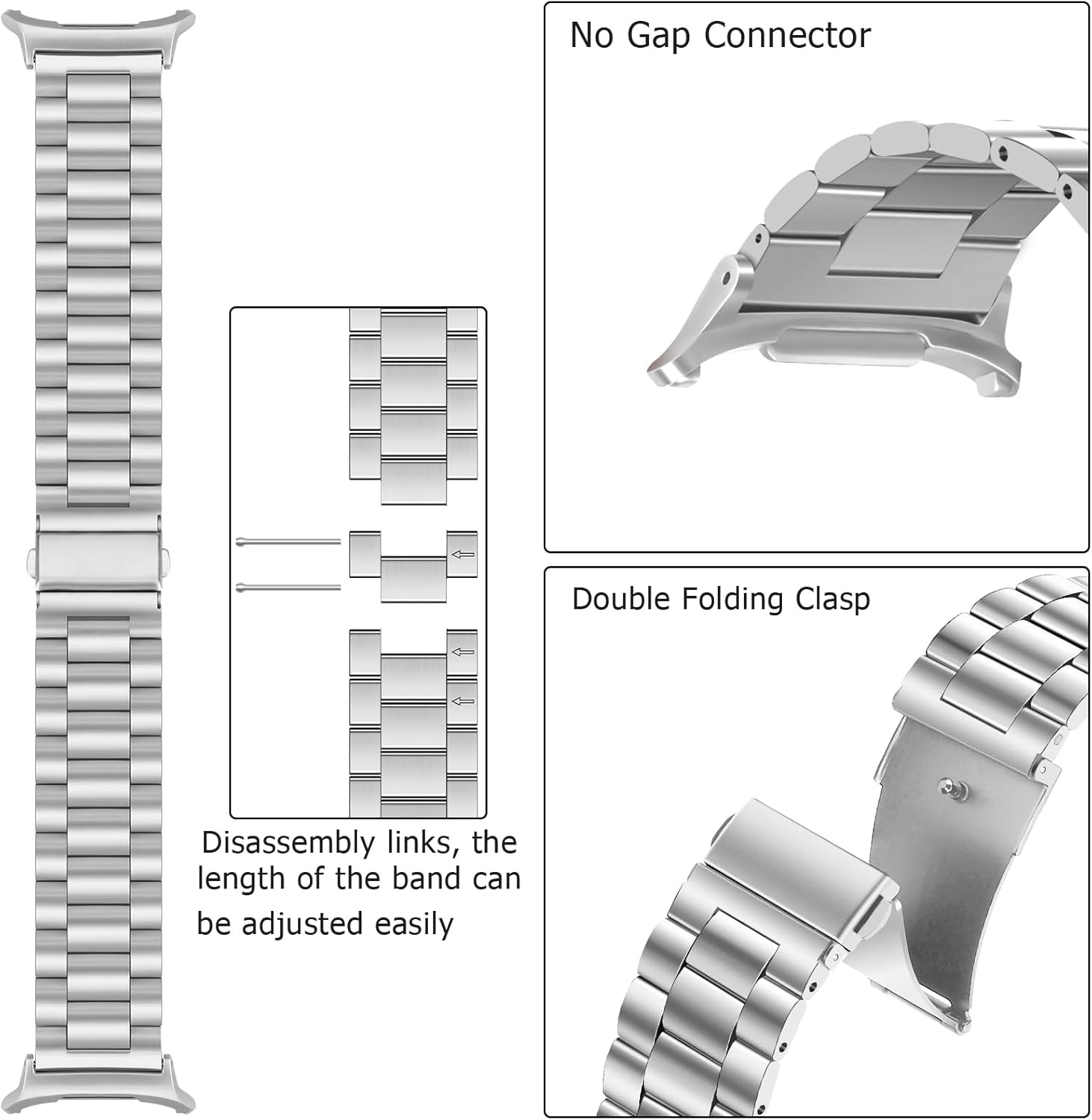 Anlinser No Gap Bands Compatible with Samsung Galaxy Watch Ultra 7/6/5/4/FE Band 44mm 40mm/Watch 6 Classic Band 47mm 43mm/Watch 5 Pro 45mm/Watch 4 Classic, 20mm 22mm Metal Strap for Women Men 3