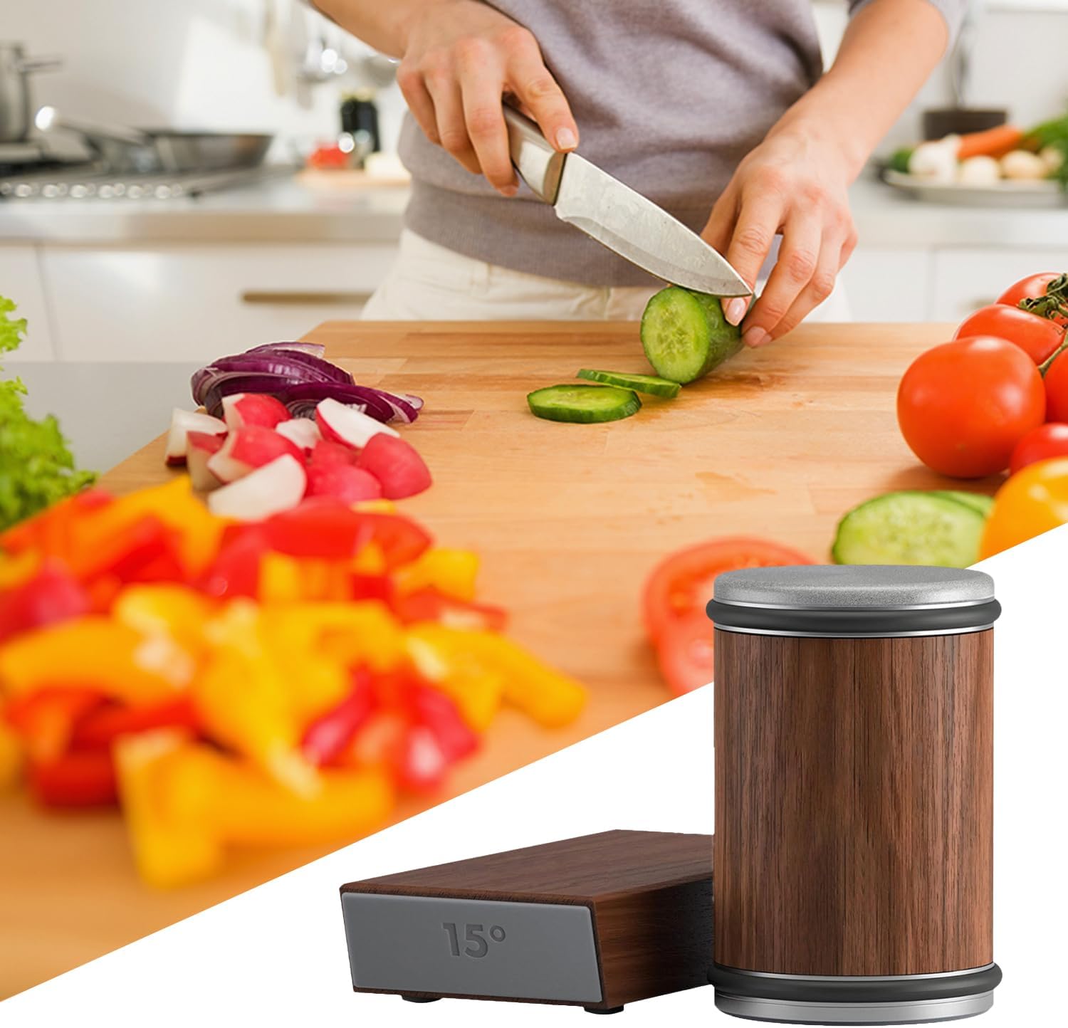 Rolling Knife Sharpener Tool, Roller Edge Countertop Knife Sharpener Kit Set Industrial Diamond Kitchen Knife Stone Set for Steel of Any Hardness and Two Grinding Angles of 15° and 20° (brown) 4