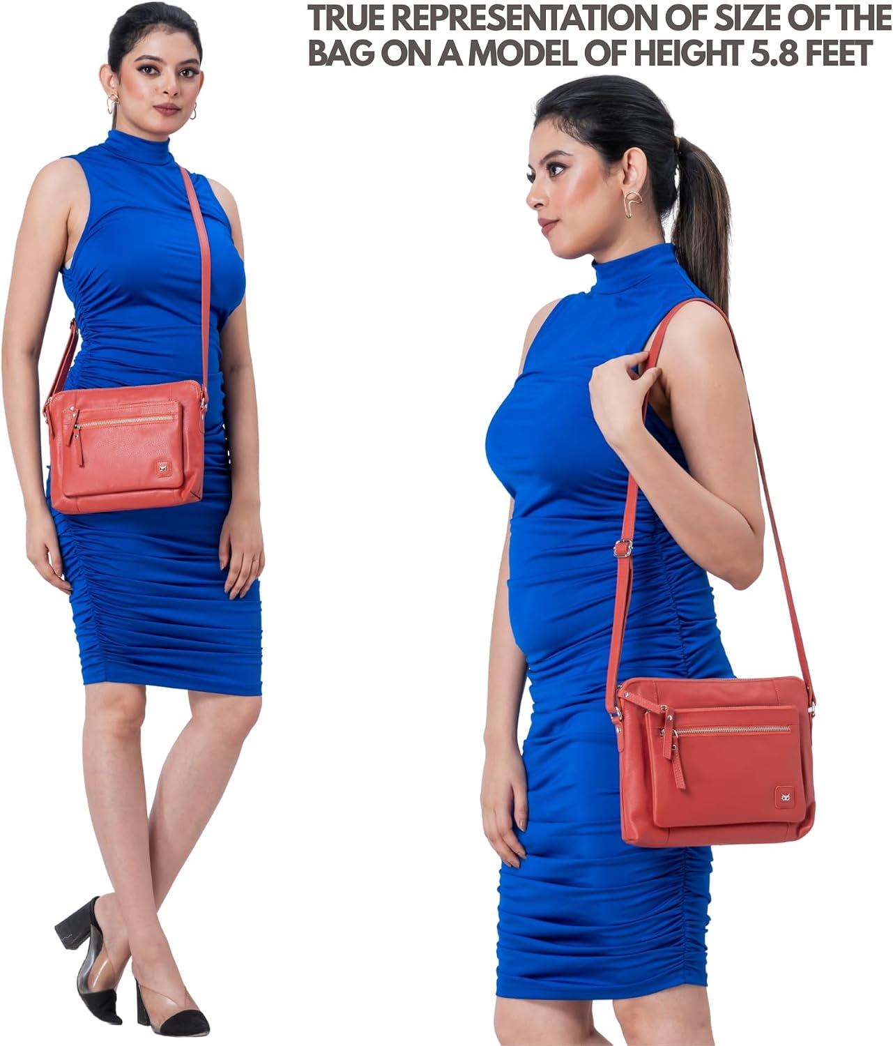 Wise Owl Accessories Leather Crossbody Bags for Women Small Soft Genuine Pebbled Sling Shoulder Handbag Crossover Purse with Full Adjustable Strap (Coral Nappa) 3