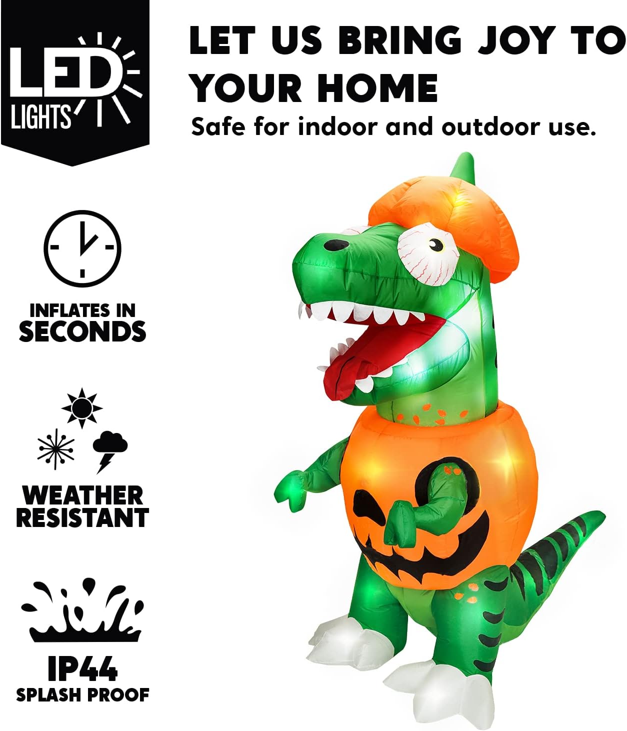 Joiedomi 6 Ft Tall Inflatable Dinosaur Trick Or Treat Halloween Inflatable Yard Decoration with Build-in LEDs Inflatable Pumpkin for Halloween Party Indoor, Outdoor, Yard, Garden, Lawn Decorations 3