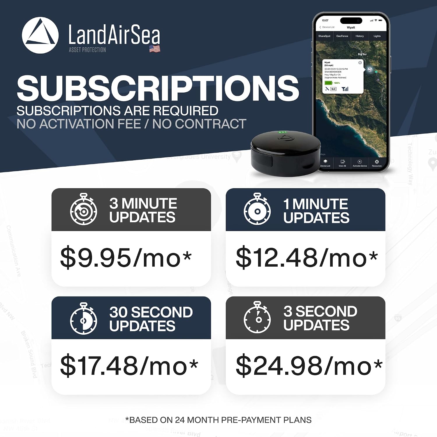 LandAirSea 54 GPS Tracker – Made in the USA from Domestic & Imported Parts. Long Battery, Magnetic, Waterproof, Global Tracking. Subscription Required 2