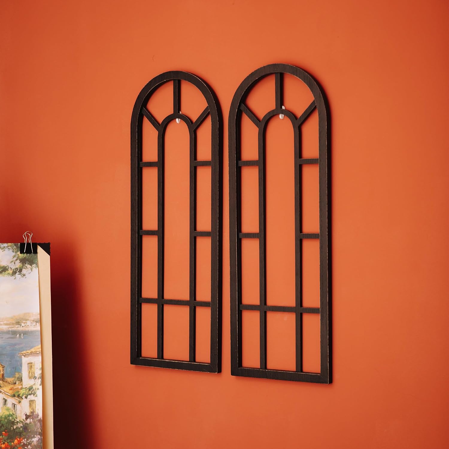 HPC DECOR Rustic Window Frame Wall Decor Set of 2 – Vintage Country Hanging Decor,Modern Farmhouse Window Wall Decor-Arch for Home,Bedroom,Living Room,Kitchen Decoration Black. 4