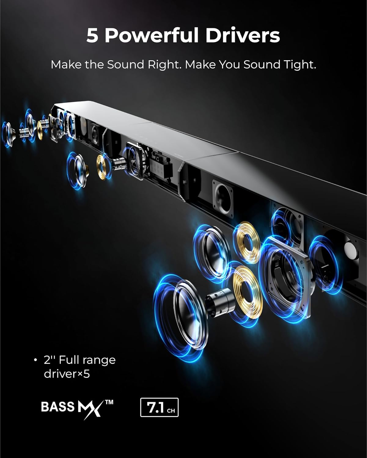 ULTIMEA 7.1ch Virtual Surround Soundbar, TV Soundbar with 2 Surround Speakers, RGB, Subwoofer, TV Surround Sound System, 410W Peak Power, Apollo S70 Ultra 5