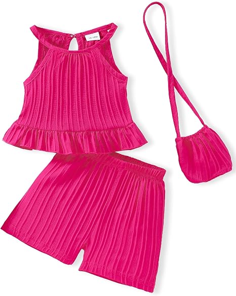 Weebaby Toddler Girl Clothes Baby Summer Outfits Sleeveless Halter Top Ruffle Short Set Cute Kids Clothes Girls