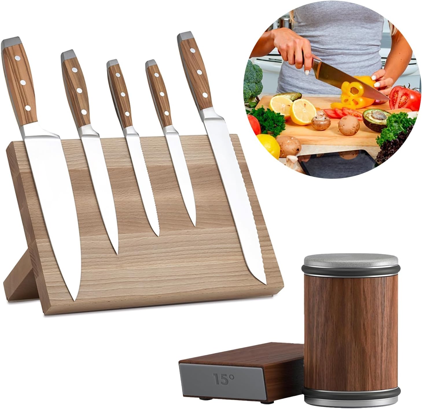 Rolling Knife Sharpener Tool, Roller Edge Countertop Knife Sharpener Kit Set Industrial Diamond Kitchen Knife Stone Set for Steel of Any Hardness and Two Grinding Angles of 15° and 20° (brown) 2
