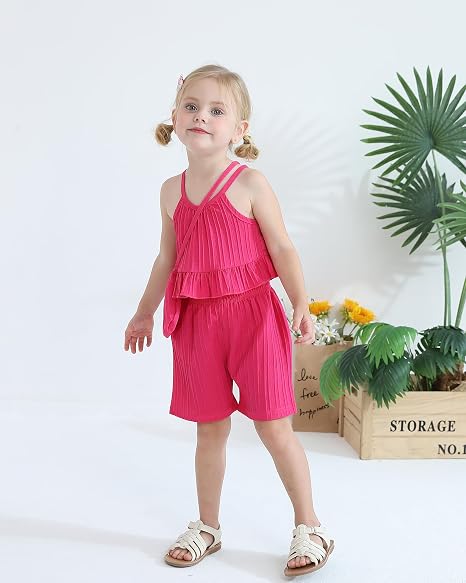 Weebaby Toddler Girl Clothes Baby Summer Outfits Sleeveless Halter Top Ruffle Short Set Cute Kids Clothes Girls 3