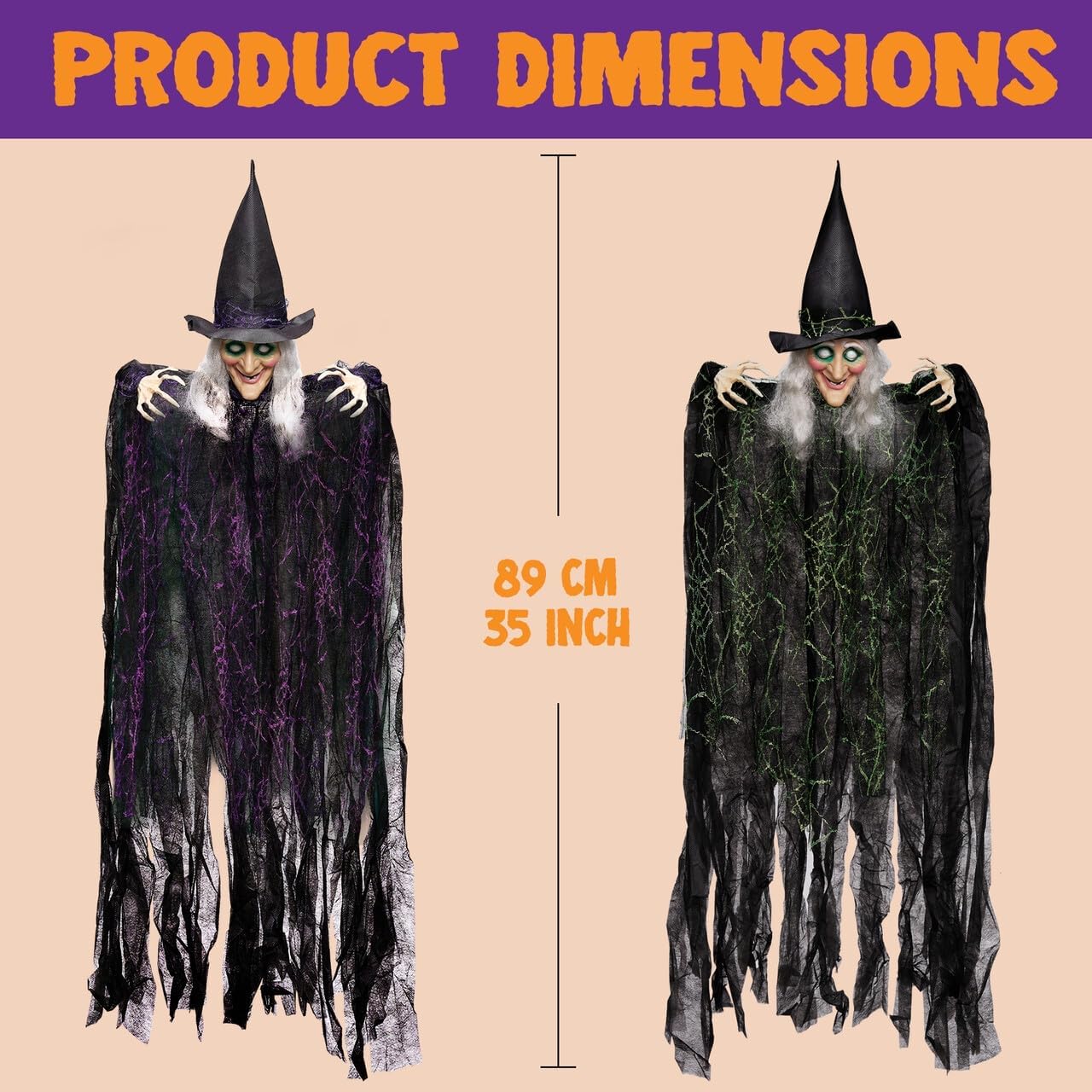 JOYIN 3 Pcs 35″ Flying Witch Halloween Decorations Outdoor Indoor Hanging Ghost Decor, Scary Haunted House for Lawn Garden Yard Large 2
