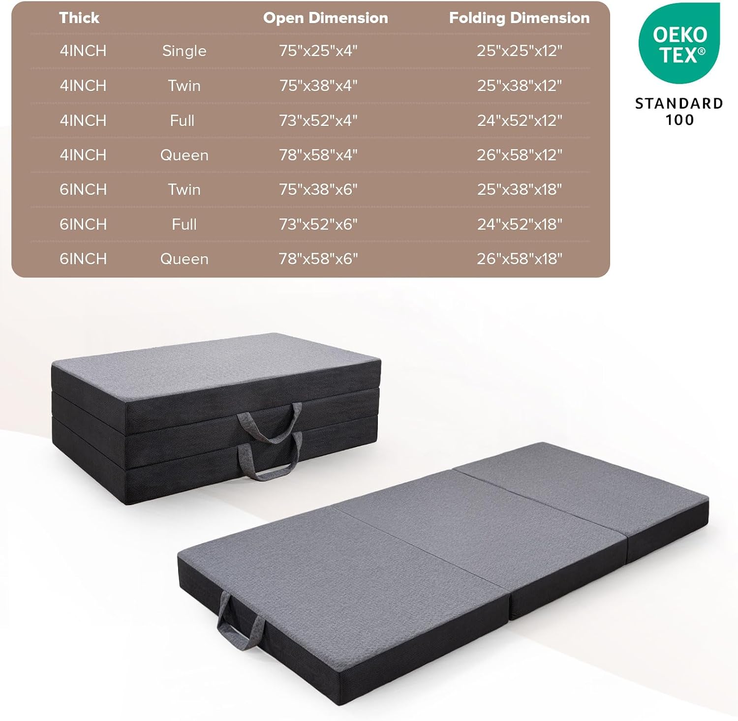 Vamcheer Tri Folding Mattress Single Size – 4 Inch Foldable Mattress for Travel/RV/Camping/Guest Room/Yoga, 75″x25″x4″ Tri-fold Memory Foam Cushion with Washable Cover 5