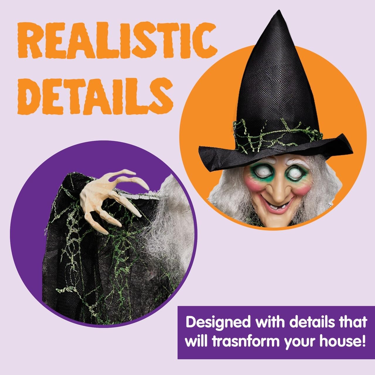 JOYIN 3 Pcs 35″ Flying Witch Halloween Decorations Outdoor Indoor Hanging Ghost Decor, Scary Haunted House for Lawn Garden Yard Large 4