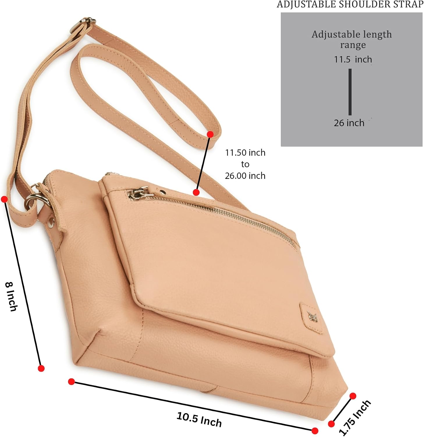 Wise Owl Accessories Leather Crossbody Bags for Women Small Soft Genuine Pebbled Sling Shoulder Handbag Crossover Purse with Full Adjustable Strap (Nude Nappa) 3