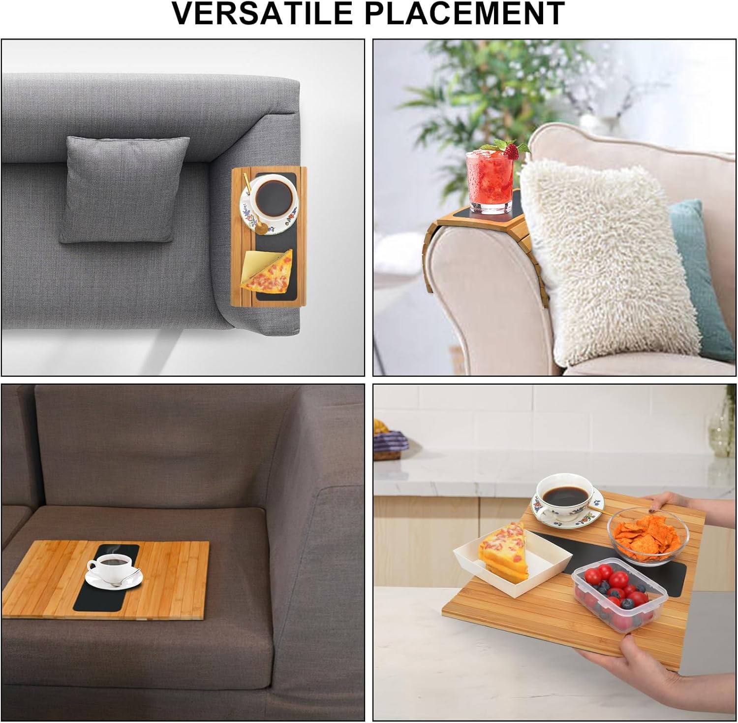 Numola Couch Arm Tray, Sofa Armrest Tray Table, Adjustable and Foldable Couch Arm Table for Snack, Food, Drinks, Phone, Remote(Natural) 2