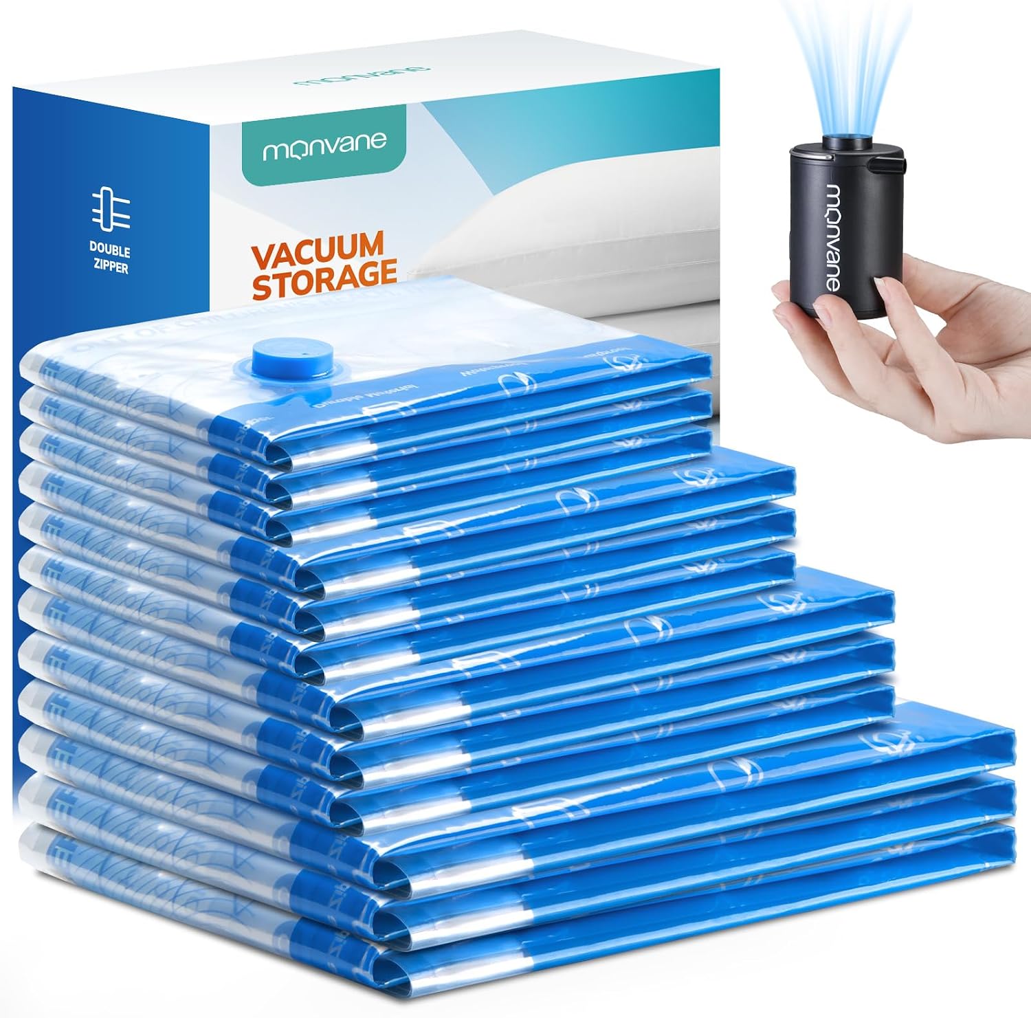 Vacuum Storage Bags with Electric Air Pump, 12 Pack for Travel, Space Saver Bags and Luggage Packing Compression for Clothes and Clothing