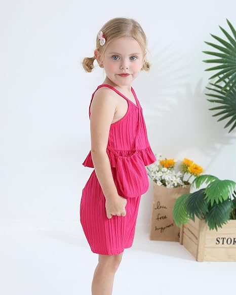 Weebaby Toddler Girl Clothes Baby Summer Outfits Sleeveless Halter Top Ruffle Short Set Cute Kids Clothes Girls 2