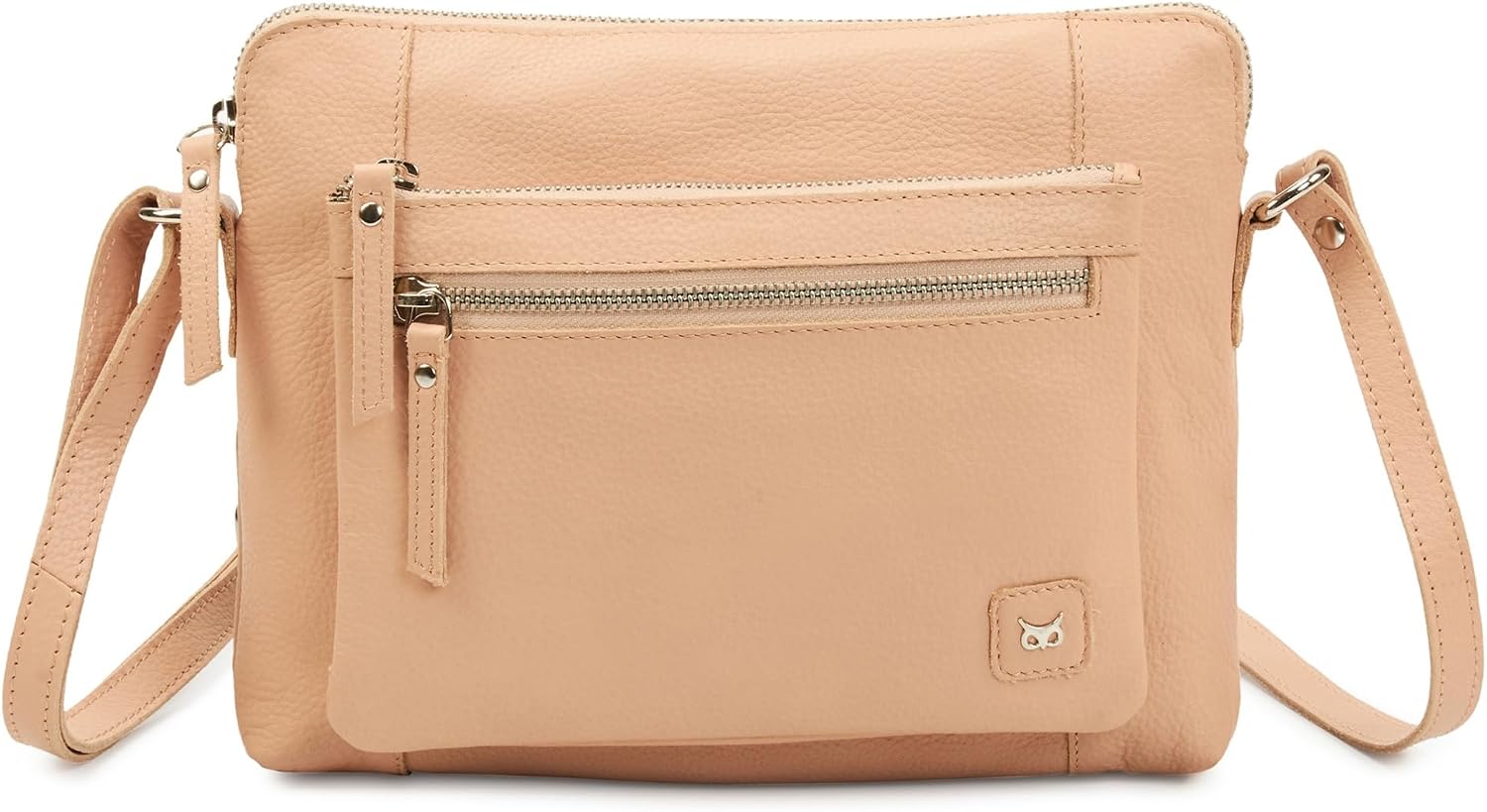 Wise Owl Accessories Leather Crossbody Bags for Women Small Soft Genuine Pebbled Sling Shoulder Handbag Crossover Purse with Full Adjustable Strap (Nude Nappa)