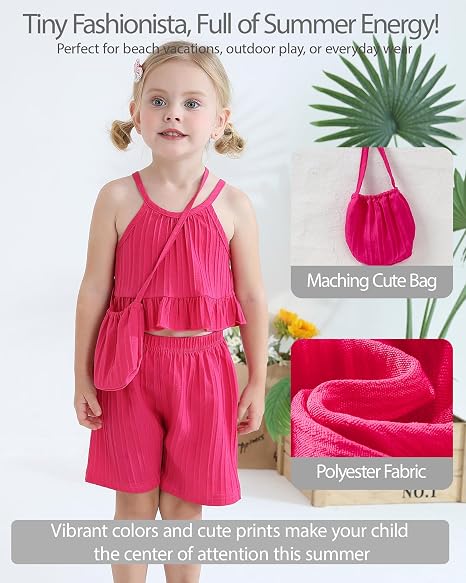 Weebaby Toddler Girl Clothes Baby Summer Outfits Sleeveless Halter Top Ruffle Short Set Cute Kids Clothes Girls 4
