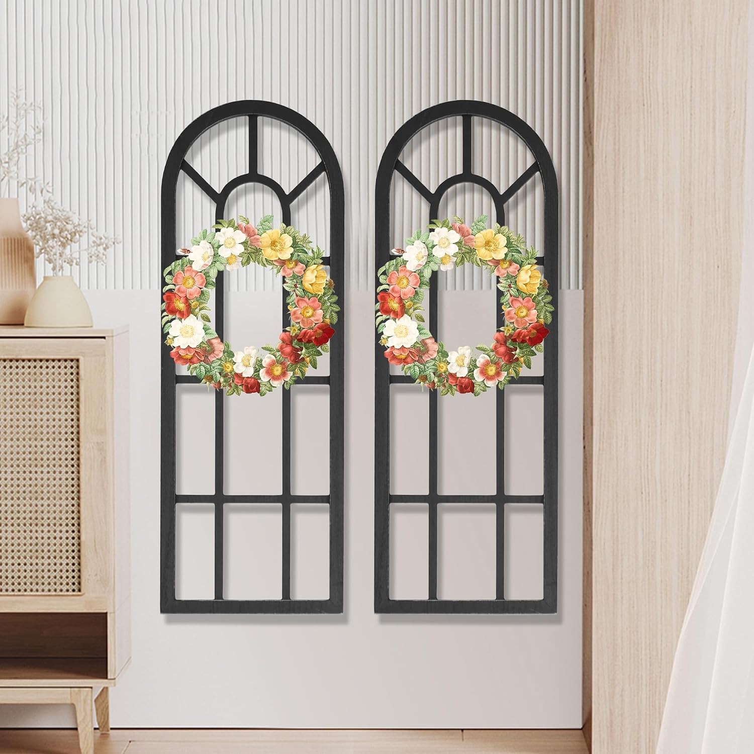 HPC DECOR Rustic Window Frame Wall Decor Set of 2 – Vintage Country Hanging Decor,Modern Farmhouse Window Wall Decor-Arch for Home,Bedroom,Living Room,Kitchen Decoration Black. 5