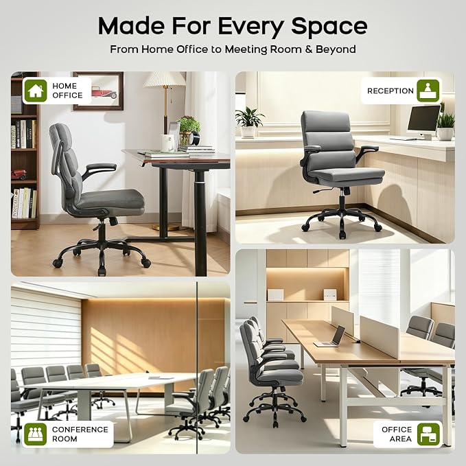 amseatec Home Office Desk Chair, Leather Flip-Up Armrests Comfy Task Chair 2