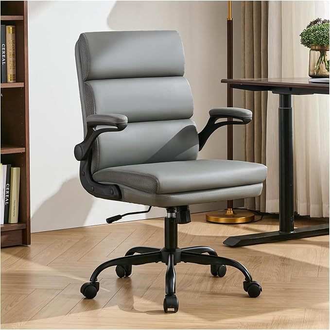 amseatec Home Office Desk Chair, Leather Flip-Up Armrests Comfy Task Chair