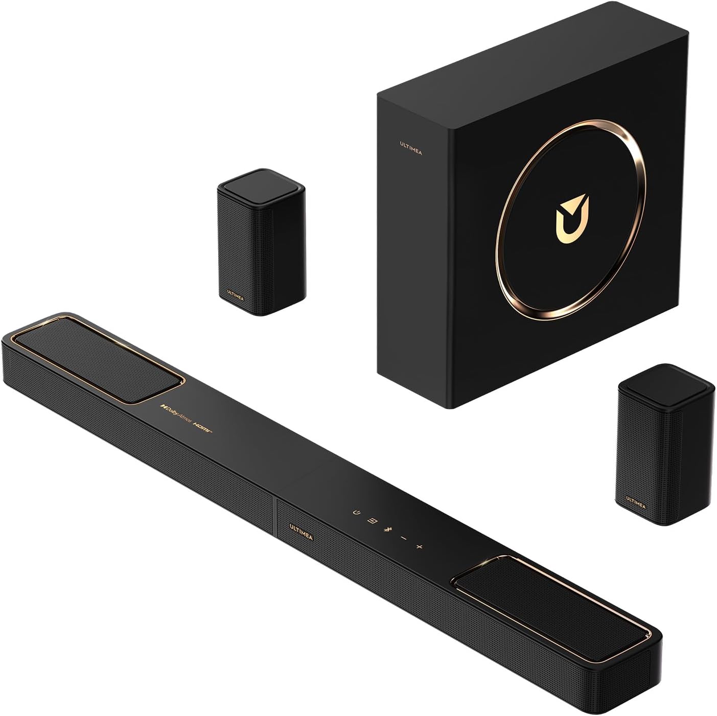 ULTIMEA 5.1.2CH Barra de Sonido con Dolby Atmos, Sistema de Audio Envolvente para TV con 2 Bocinas Satélite, Barra de Sonido con Subwoofer, Teatro en Casa, Bluetooth 5.4, HDMI eARC, Skywave F40