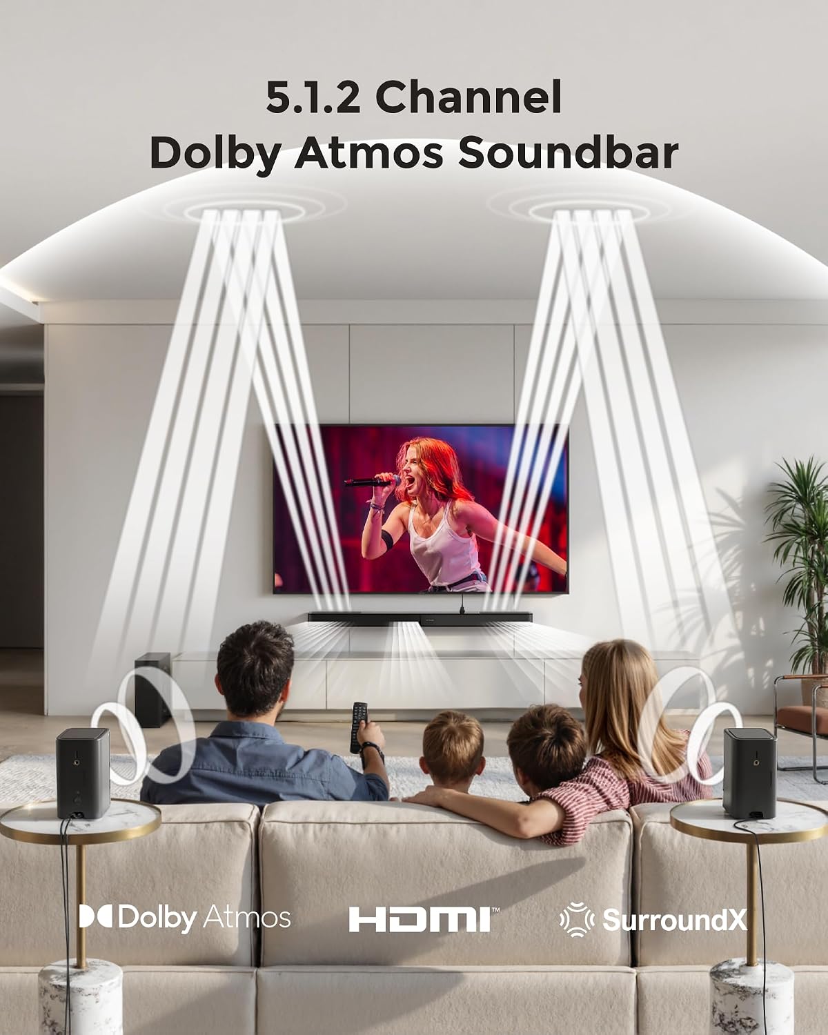 ULTIMEA 5.1.2CH Barra de Sonido con Dolby Atmos, Sistema de Audio Envolvente para TV con 2 Bocinas Satélite, Barra de Sonido con Subwoofer, Teatro en Casa, Bluetooth 5.4, HDMI eARC, Skywave F40 4