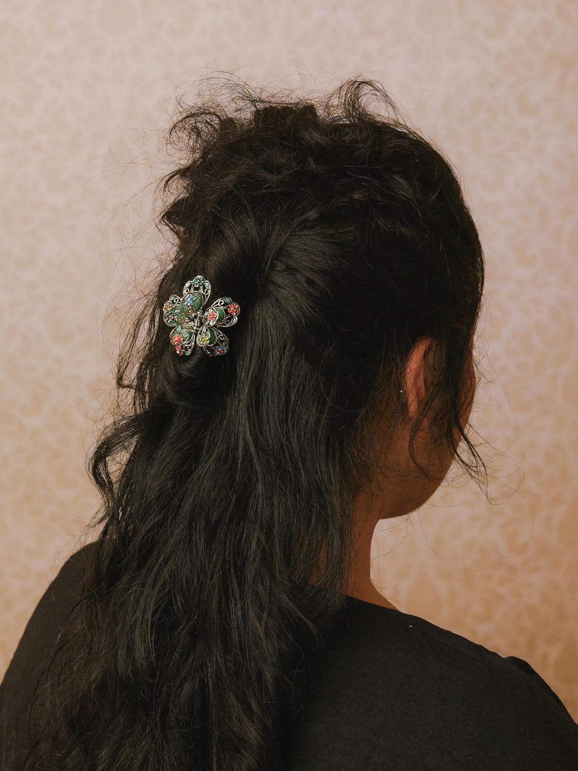 MINACHI Vintage Antique Gold-tone Enamel Flower Hair Claw 2