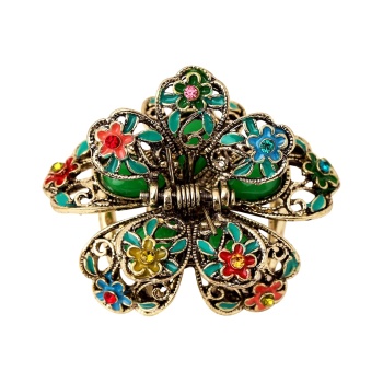 MINACHI Vintage Antique Gold-tone Enamel Flower Hair Claw