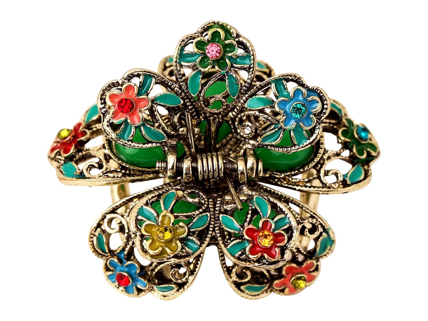 MINACHI Vintage Antique Gold-tone Enamel Flower Hair Claw