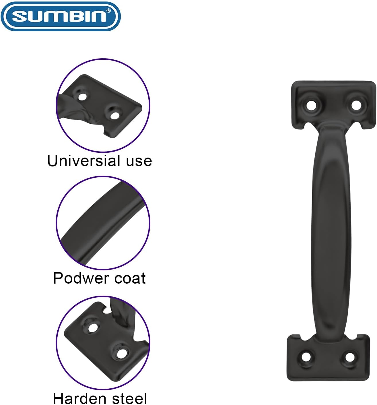 4 Packs Steel Door Pull, 6-1/2″ in Black Coated for Fence Yard Gate Door 2