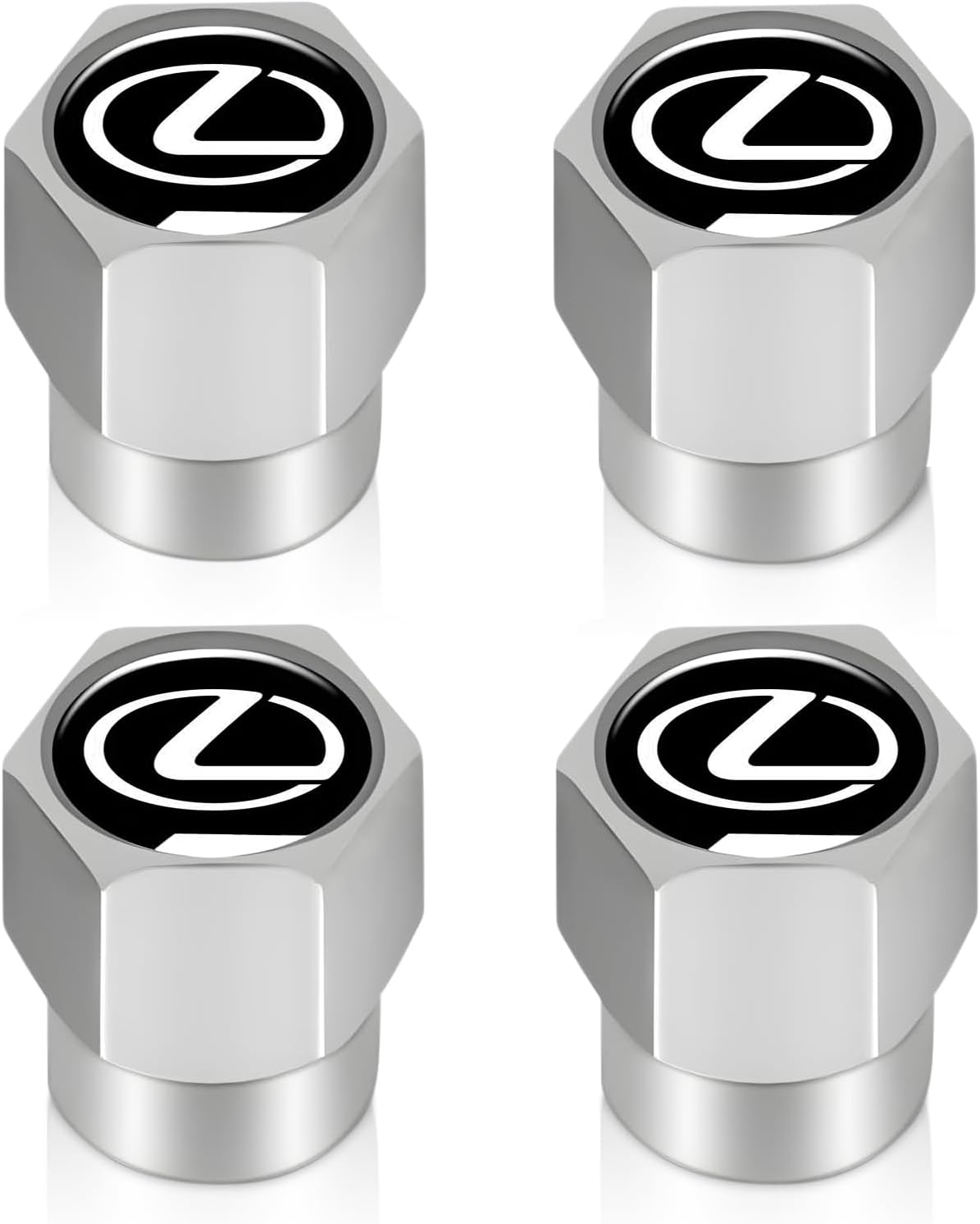 Tire Valve Stem Caps Cover Fit for Lexus RX ES GS LS NX RS GX LX RC LC RX350 is250 GX460 Metal Car Wheel Air caps Auto Valve Stem Caps Accessories 4 Pack Silver