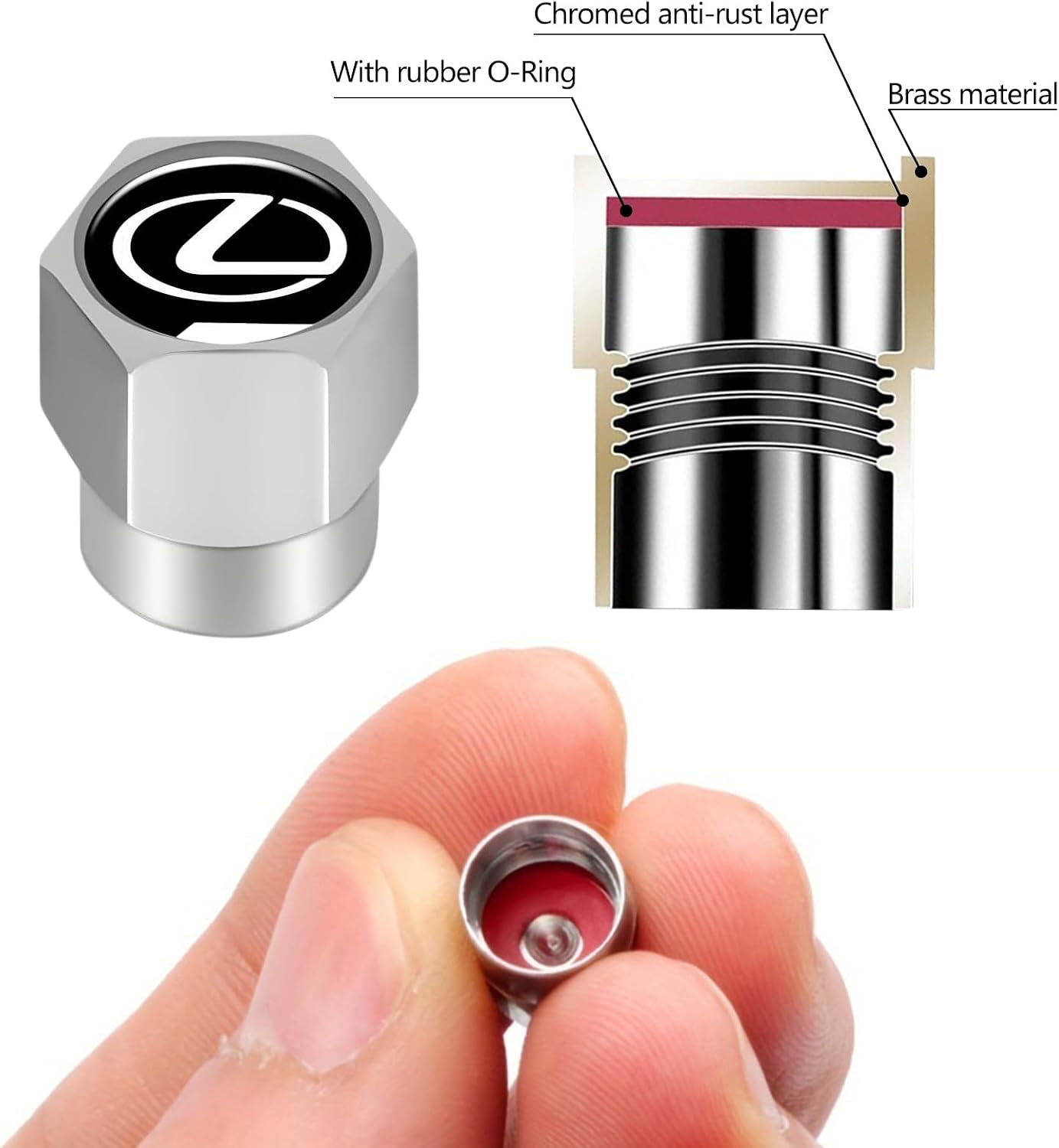 Tire Valve Stem Caps Cover Fit for Lexus RX ES GS LS NX RS GX LX RC LC RX350 is250 GX460 Metal Car Wheel Air caps Auto Valve Stem Caps Accessories 4 Pack Silver 2