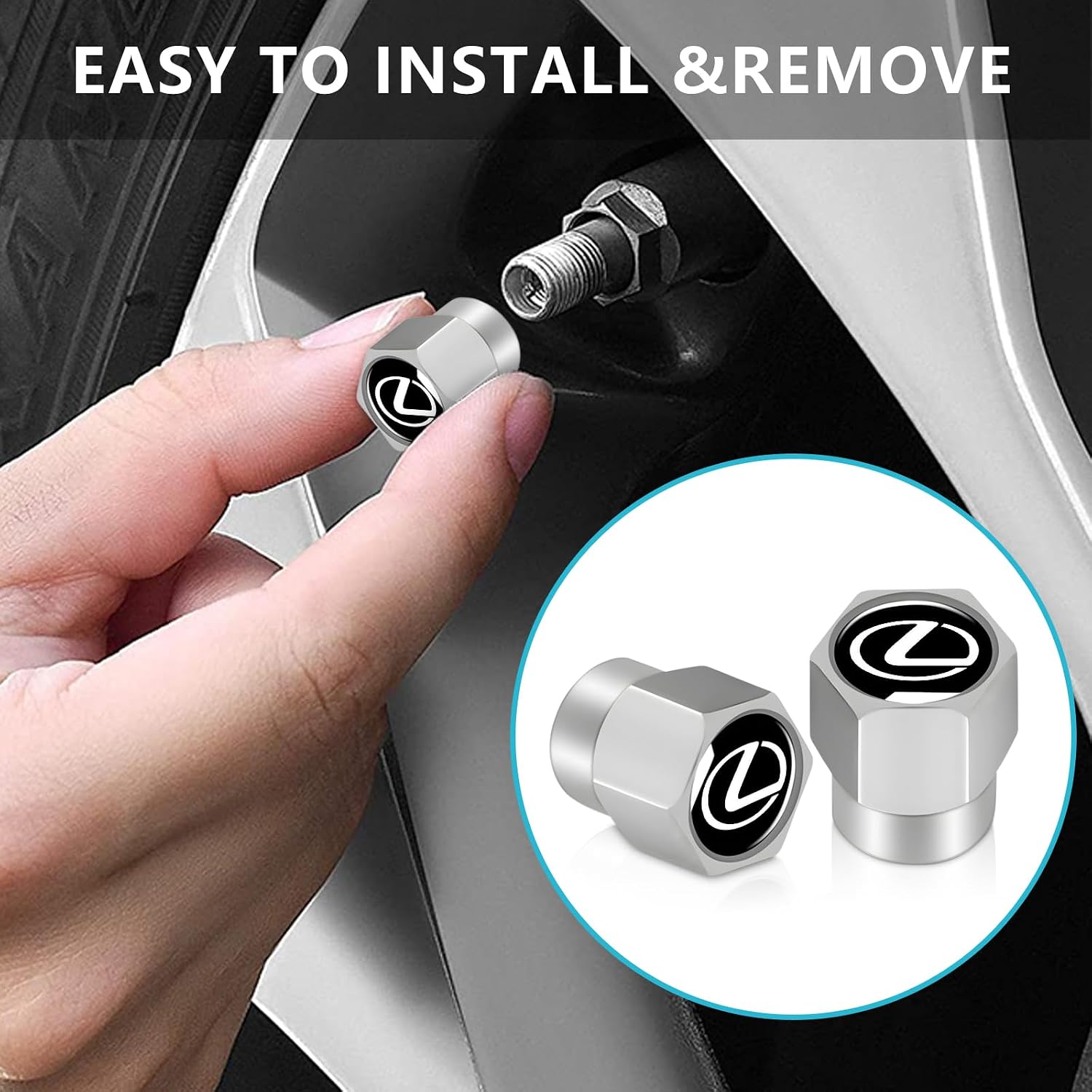 Tire Valve Stem Caps Cover Fit for Lexus RX ES GS LS NX RS GX LX RC LC RX350 is250 GX460 Metal Car Wheel Air caps Auto Valve Stem Caps Accessories 4 Pack Silver 5